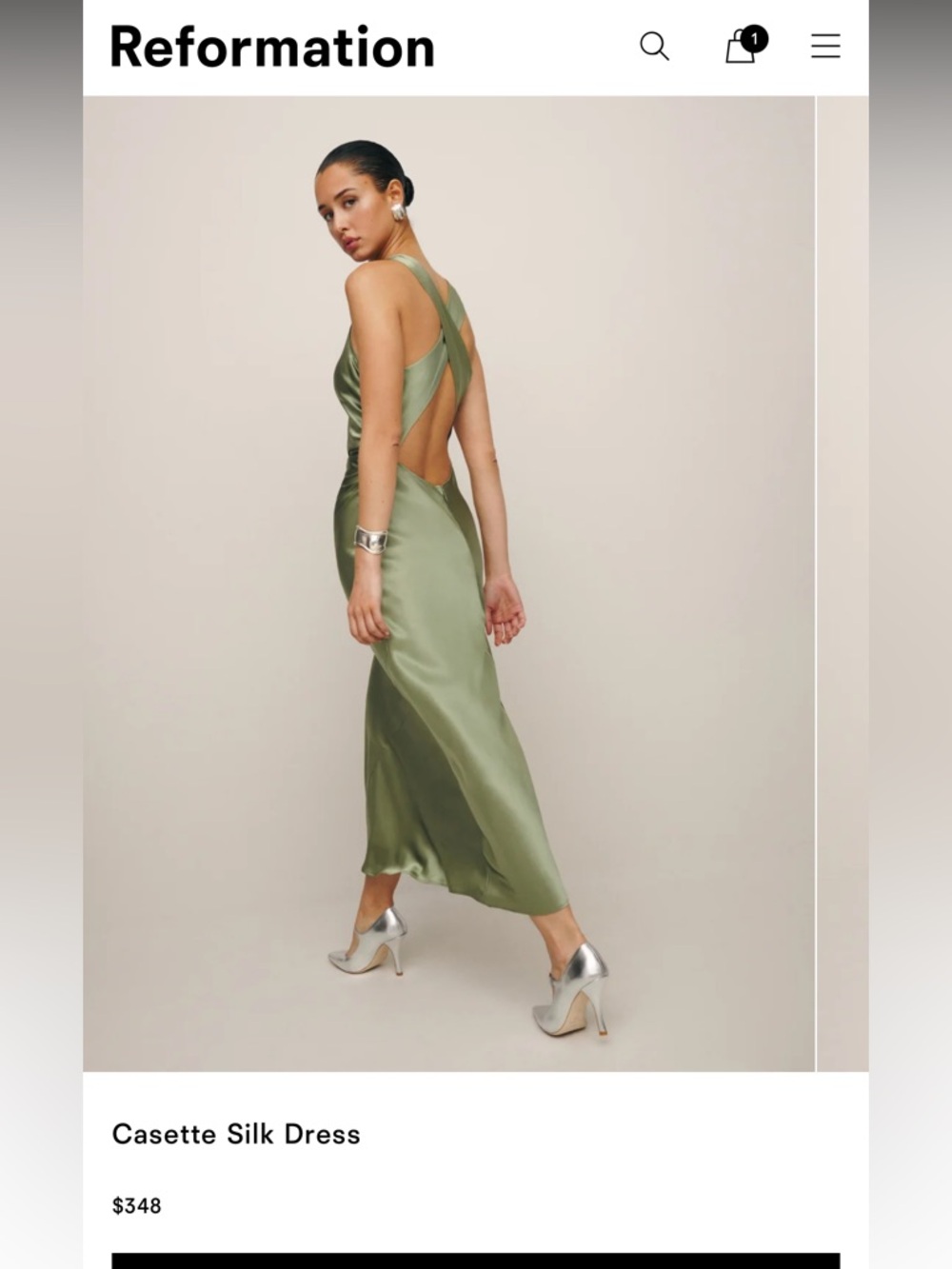 Reformation Casette Silk Dress — Olive